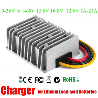 DC Battery Charger 9-36V 12V 24V to 14.6V 13.8V 16.8V 12.6V 5A-25A Constant Current for Lead-acid Lithium Batteries Lifepo4