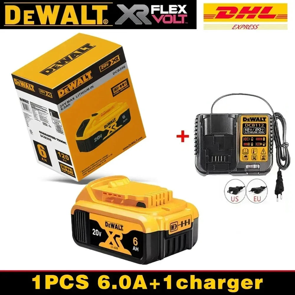 100% Original DeWalt Batteries 20V 6000mAh Li Ion Battery For DCB206 DCB205 DCB204 DCB200 DeWalt Power Tools Air Transport