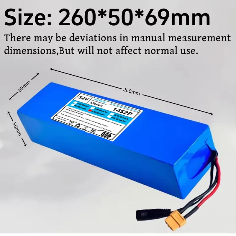 Batterie Li-ion 52V 5200mAH Avec BMS, 14S2P, Batterie 1500W Intégrée Pour Vélos, Scooters, Motos + Chargeur 58,8V2A