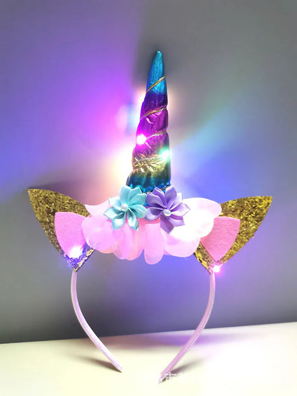Led Unicorn Headband for Birthday Unicorn Theme Party Supplies Girls Birthday Party Flower Unicorn Hair Bands Party Favor