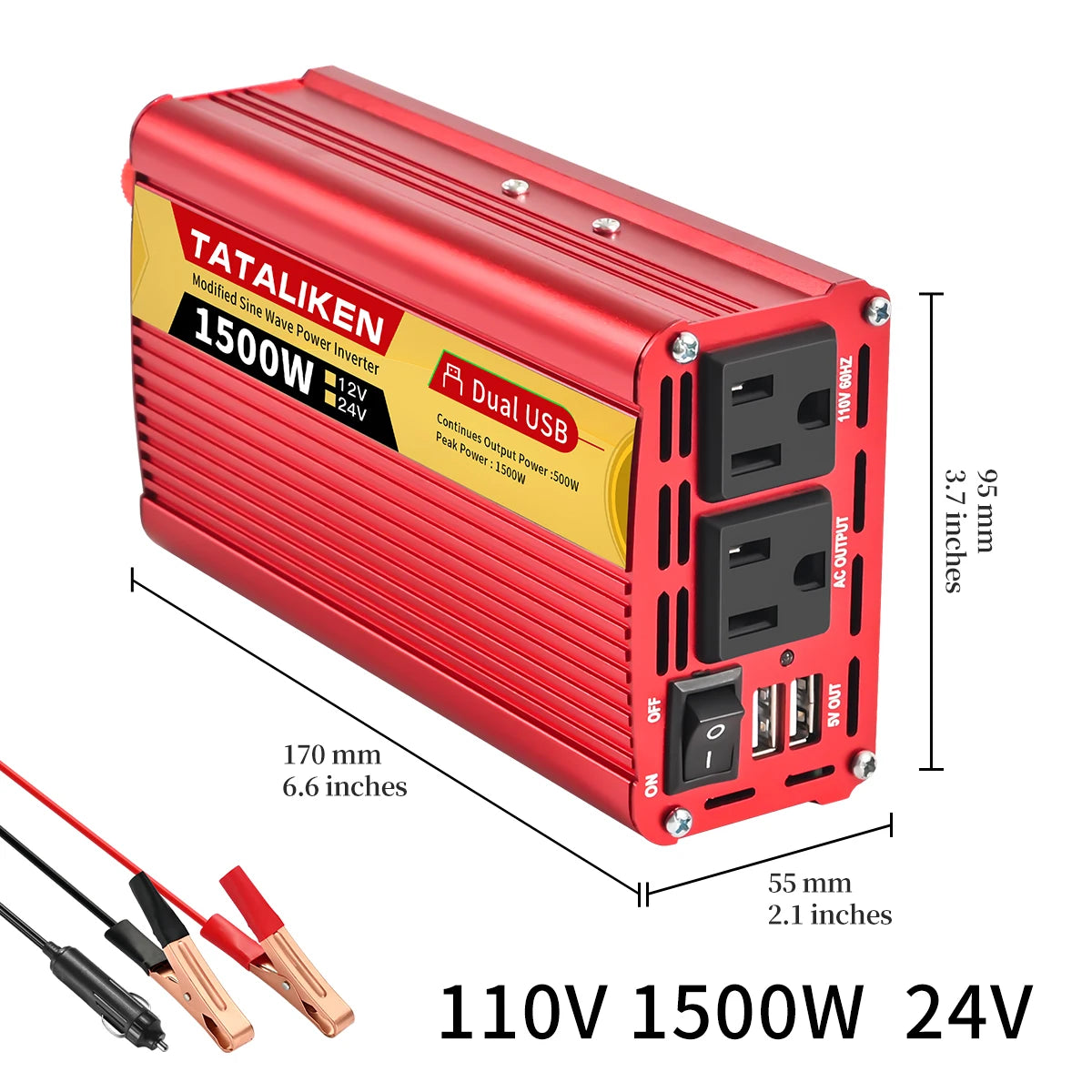 Inverters 12V,  24V 60HZ 600W 1500W 2000W 2500W, portable vehicle-mounted household frequency converter, universal socket