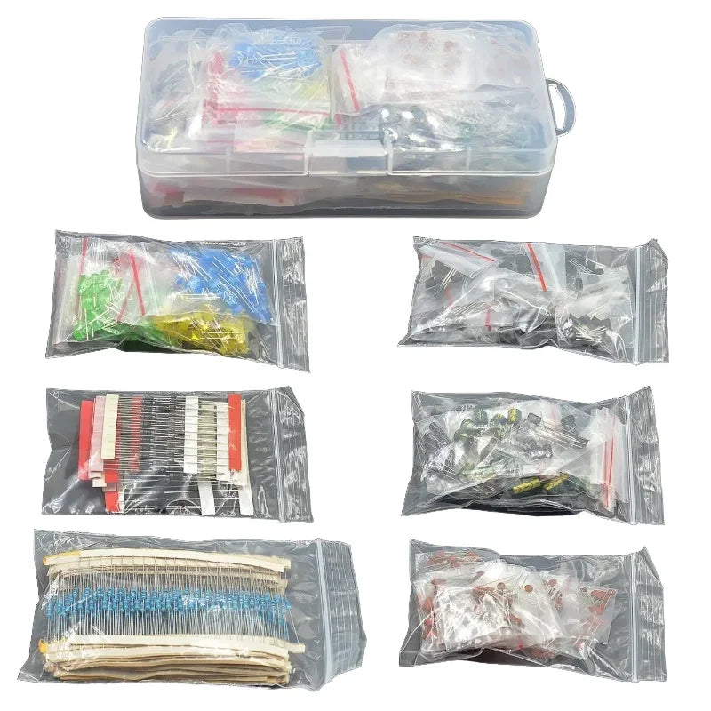Electronic Component Kit 7 Kind Metal Film Resistor Assortment Led Diodes Electrolytic Capacitor Ceramic Set Transistor Pack DIY