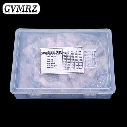 60Values 1W 2W 3W 5W 5% Carbon film resistors kit dip 0.1R 100R 200R 300R 1K 2K 3K Resistor  3W 5W 0.1R-3K