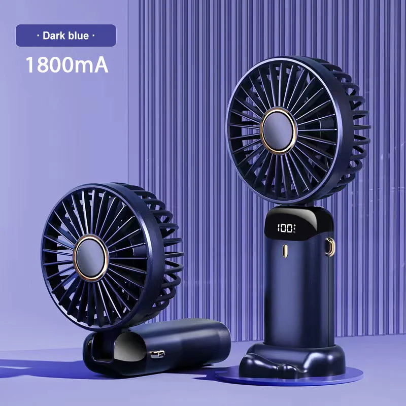 Electric Handheld Fan Portable Mini Fan Foldable Neck Hanging Fans 5 Speed USB Rechargeable Fan With LED Display Screen 1800mAh