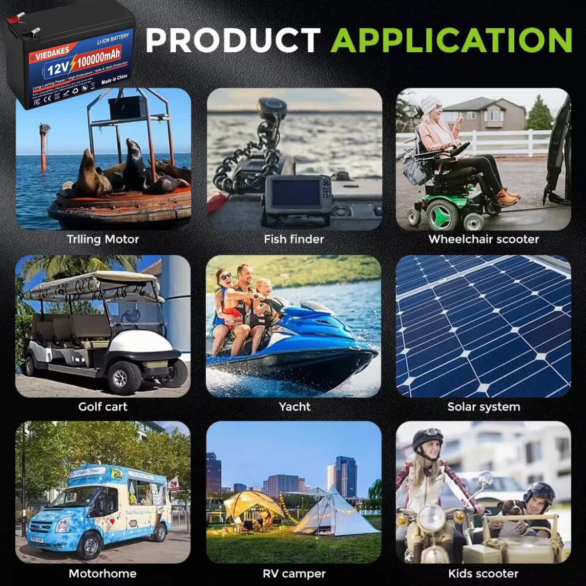 12V 200Ah LiFePO4 Lithium Battery, Deep 4000+ Cycle Built-in BMS for Camping Power Supply, Boat, Spray, E-Wheel, Fish Finder☽