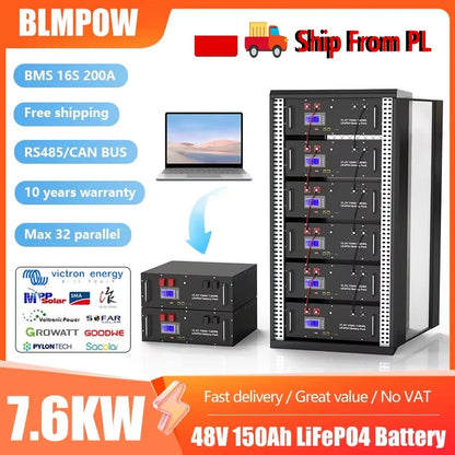 LiFePO4 Battery 48V 100AH 150AH 300AH 51.2V Lithium Solar Battery 6000+ Cycles With Bluetooth BMS For Home Storage EU Stock