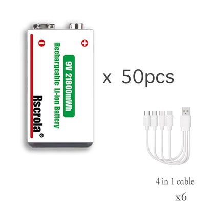 Long-Lasting 9V Lithium ion Rechargeable Battery 21800mWh High Capacity for Guitar Microphone Smoke Detector Pedal with Cable