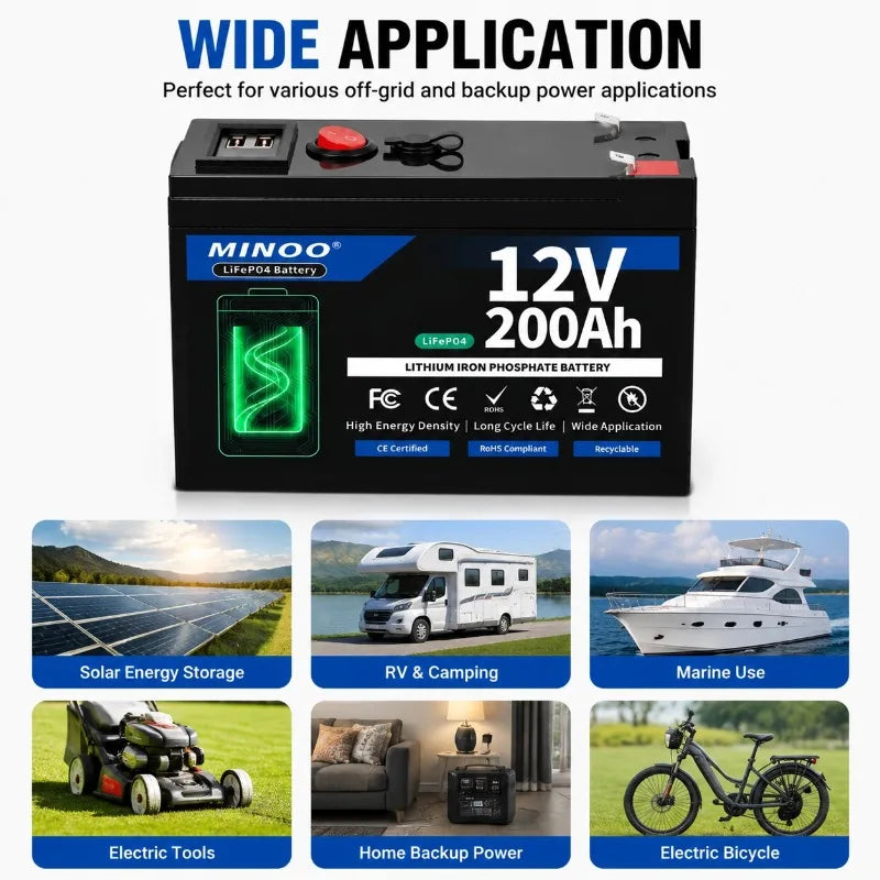 12V 200Ah 21700 Lithium Battery Pack With LED Power Display BMS For Sprayer Solar Storage Camping Backup Power
