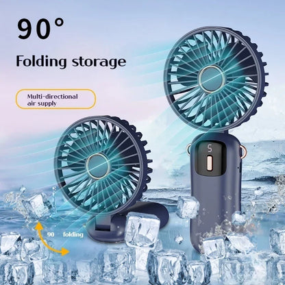 Mini Fan Type-C Rechargeable Portable Handheld Fan,  4000mAh Battery Operated Fan with LED Display, 90 °   Foldable , 5 Speed Wi