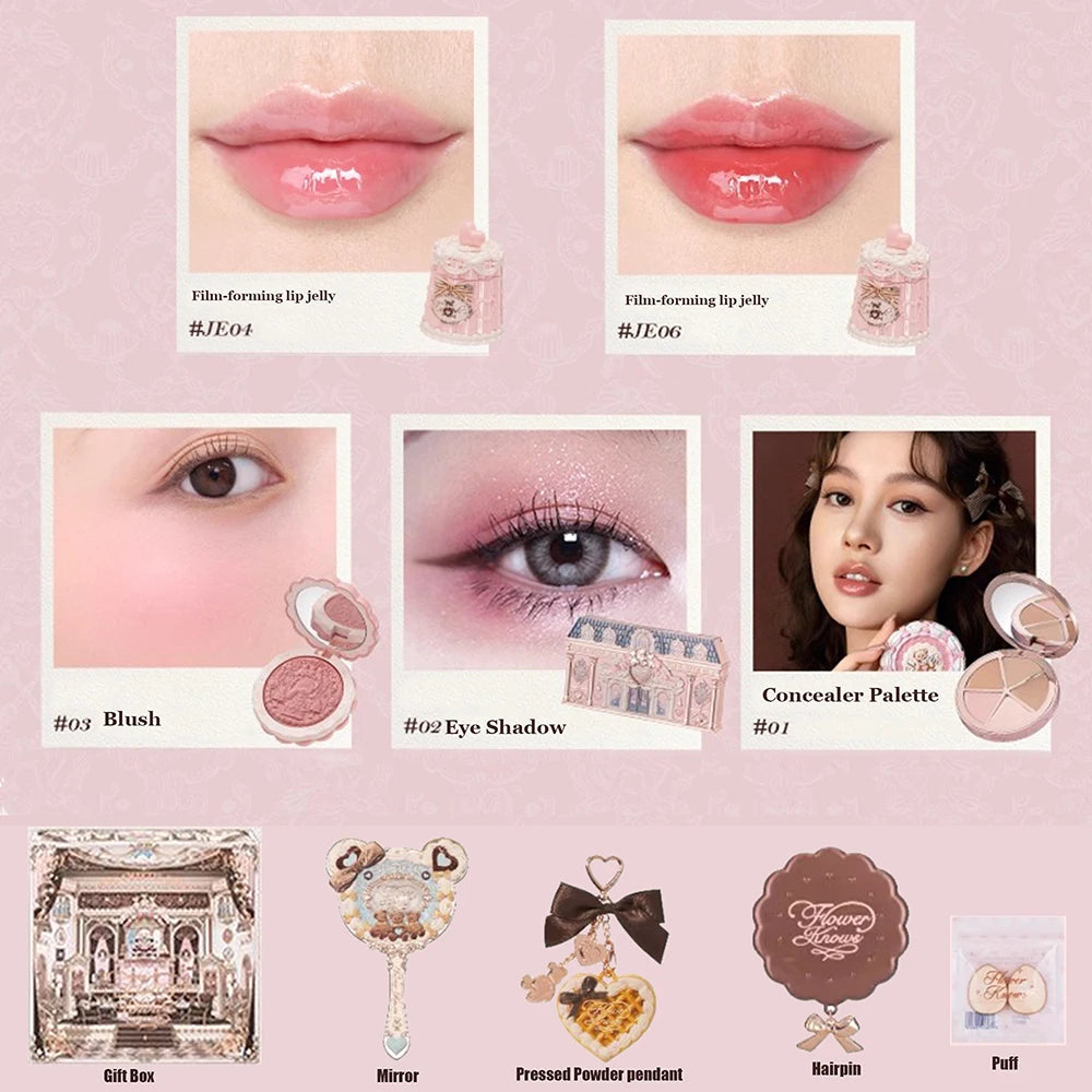 THE SWEETIE BEAR COLLECTION Makeup Gift Set All In Shimmer Eye Shadow Palette Blush Powder Lip Jelly Gift Box