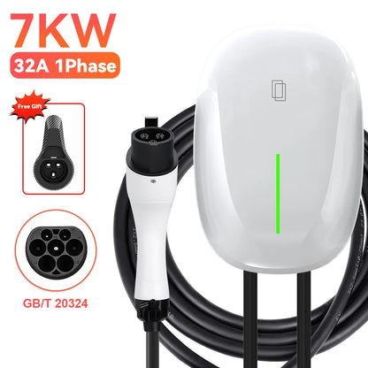 JDMEX 7KW EV Charger Station 32A 1Phase Type1 / GBT Electric Vehicle Car Charger EVSE Wallbox Wallmount 7KW 5M Cable SAE J1772