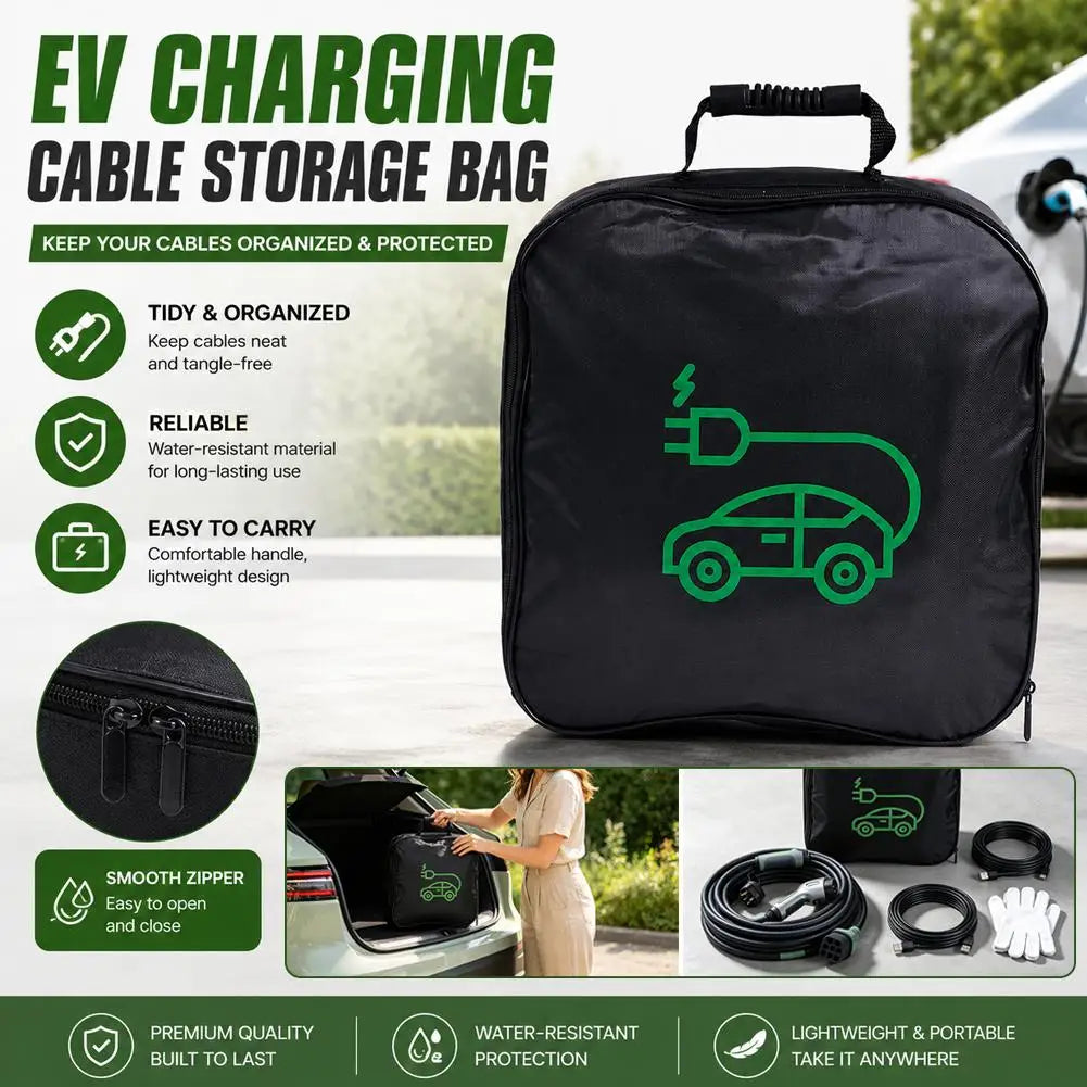1pc Portable Waterproof EV Charger Storage Bag with Handle, Electric Vehicle Charging Cable Organizer for Outdoor Driving