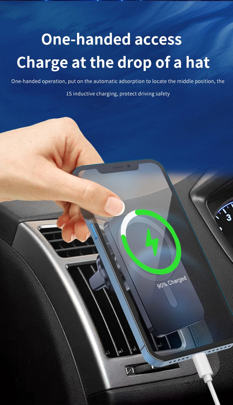 Magnetic Car Wireless Charger For iPhone 17 16 15 14 13 12 Pro Max Mini Car Phone Holder Stand Mount Fast Charging Station