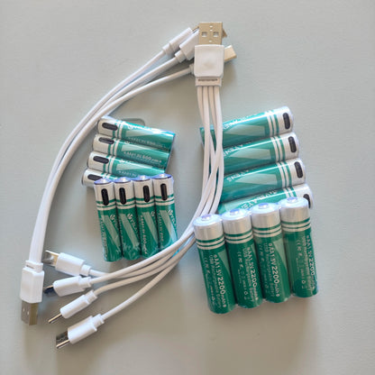 1.5V USB Rechargable Lithium Battery AA 2200mAh Actual Capacity Fast Charging 2000+ Charge Cycles Long-Lasting Power