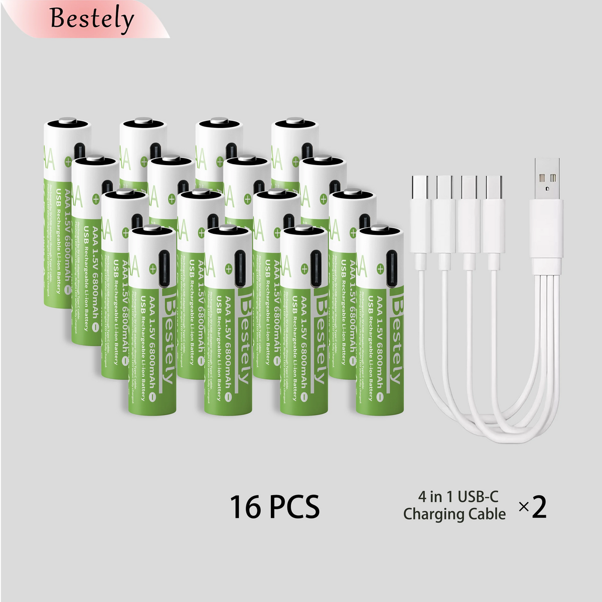 High Capacity 6800mAh 1.5v AAA Rechargeable Lithium Battery , USB-C 1.5V AAA Li-ion Battery 2000 times cycle with cable for free