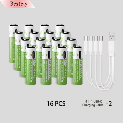 High Capacity 6800mAh 1.5v AAA Rechargeable Lithium Battery , USB-C 1.5V AAA Li-ion Battery 2000 times cycle with cable for free
