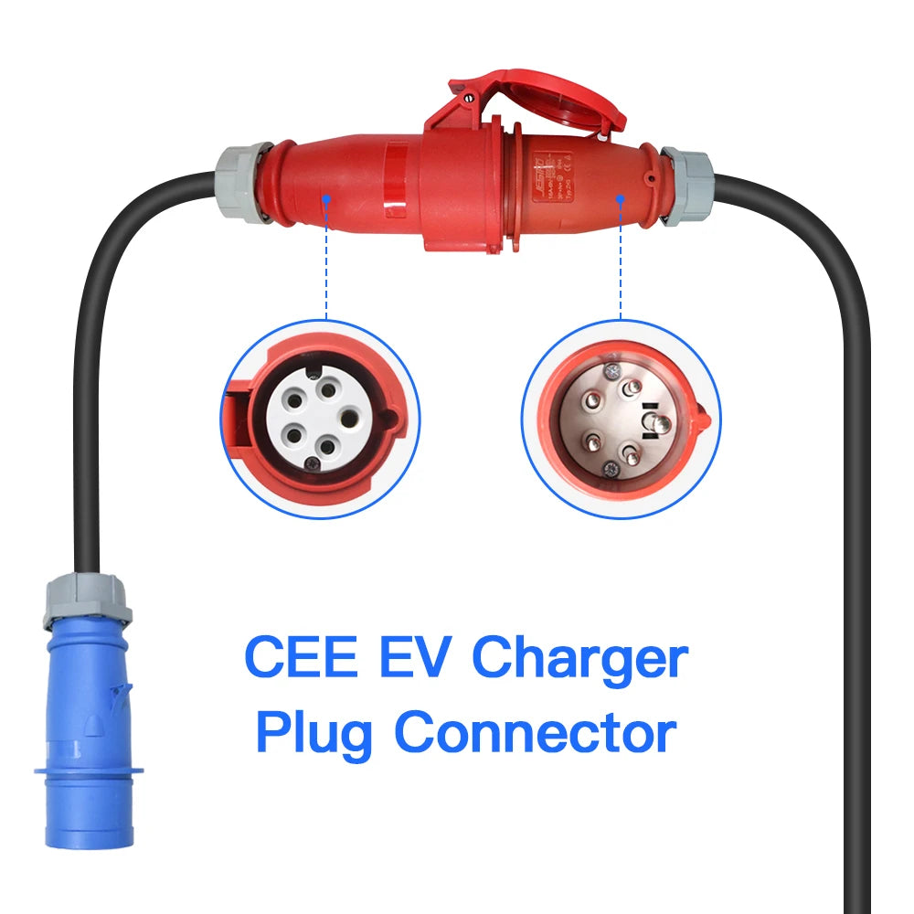 EV Charger Adapter 32A 3Phase Cee Red to 32A 1Phase Cee Blue for 22KW EV Charger Electric Car Charging EVSE