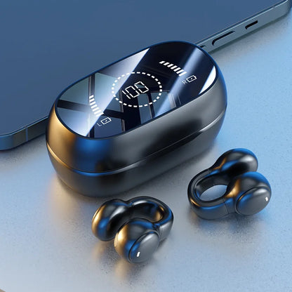 New Mirror Surface Digital Display Soft Silicone Ear Clip Wireless Bluetooth Earphones with Noise Reduction, High-Definition, and Lossless for Sports