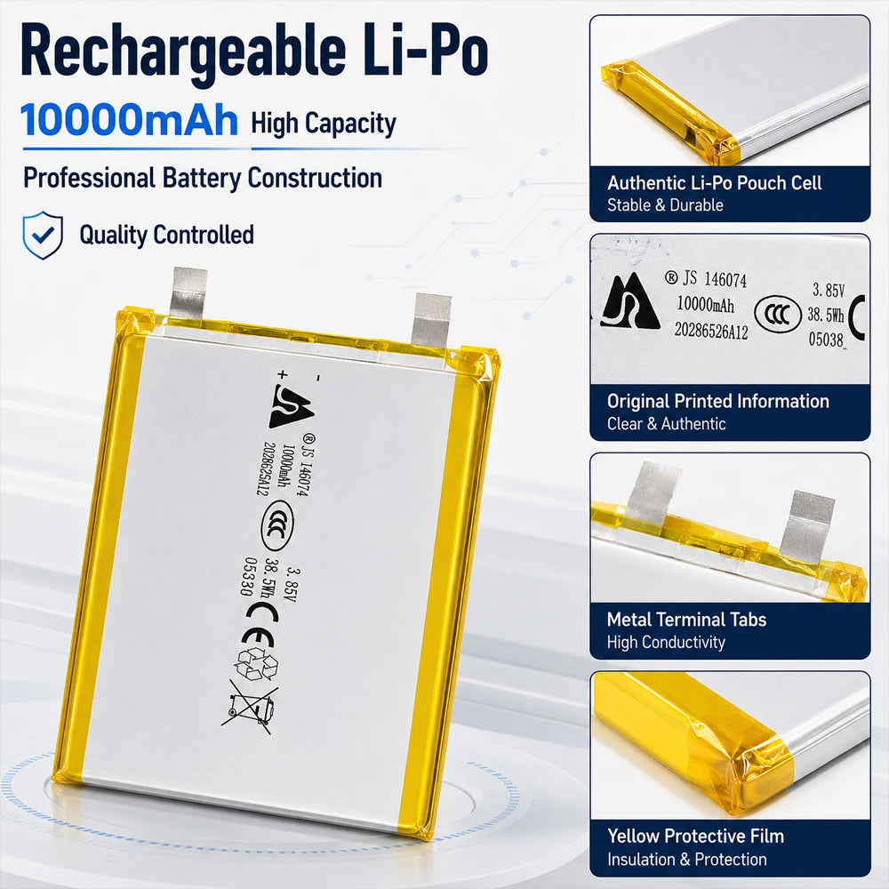 3.7V 10000mAh 146074/136074 Lithium Polymer Battery 3.85V Lipo Li-Po Rechargeable Batteries for Power Bank Laptop Hand Warmer