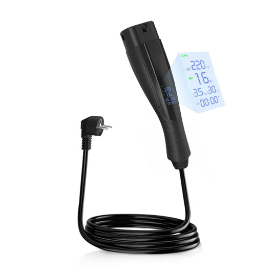 Portable EV Charger Type 2 with EU plug 16A 3.5KW Electric Vehicle Charging Station Wallbox 5M-20M Cable With Digital Display