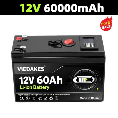 High Power 12V Lithium Battery With LED Power Display & Dual USB Port Built in BMS. For RV Driving And Camping.