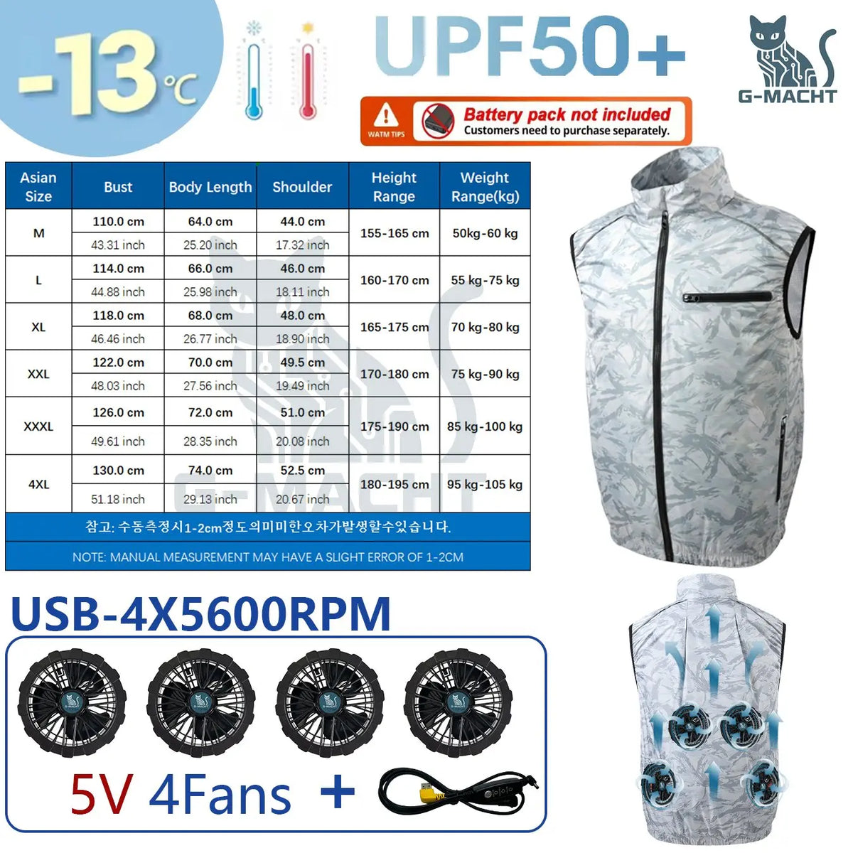 NEWS USB 12V/5V 4Fan Couples Summer Breathable Cooling Vest Sleeveless Fan Air Conditioner Jacket Heat Resistant Outdoor Workwea