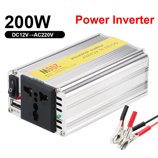 Solar Inverter DC 12V To AC 220V Household Storage Battery Converter Power Adapter AC Socket and USB Charger Car Inverter 200W