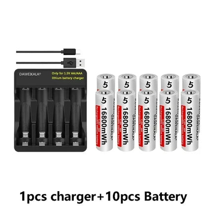 1.5V AA Lithium 🔋Battery 16800mWh Rechargeable Batteries with Charger - for RC Toys/Mouse/Fan/Game Controllers, 1200 Cycles