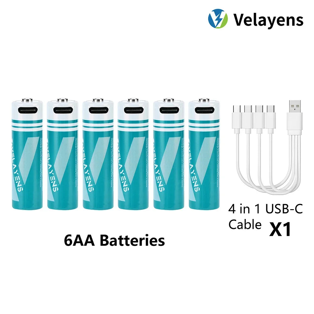 1.5V USB Rechargable Lithium Battery AA 2200mAh Actual Capacity Fast Charging 2000+ Charge Cycles Long-Lasting Power