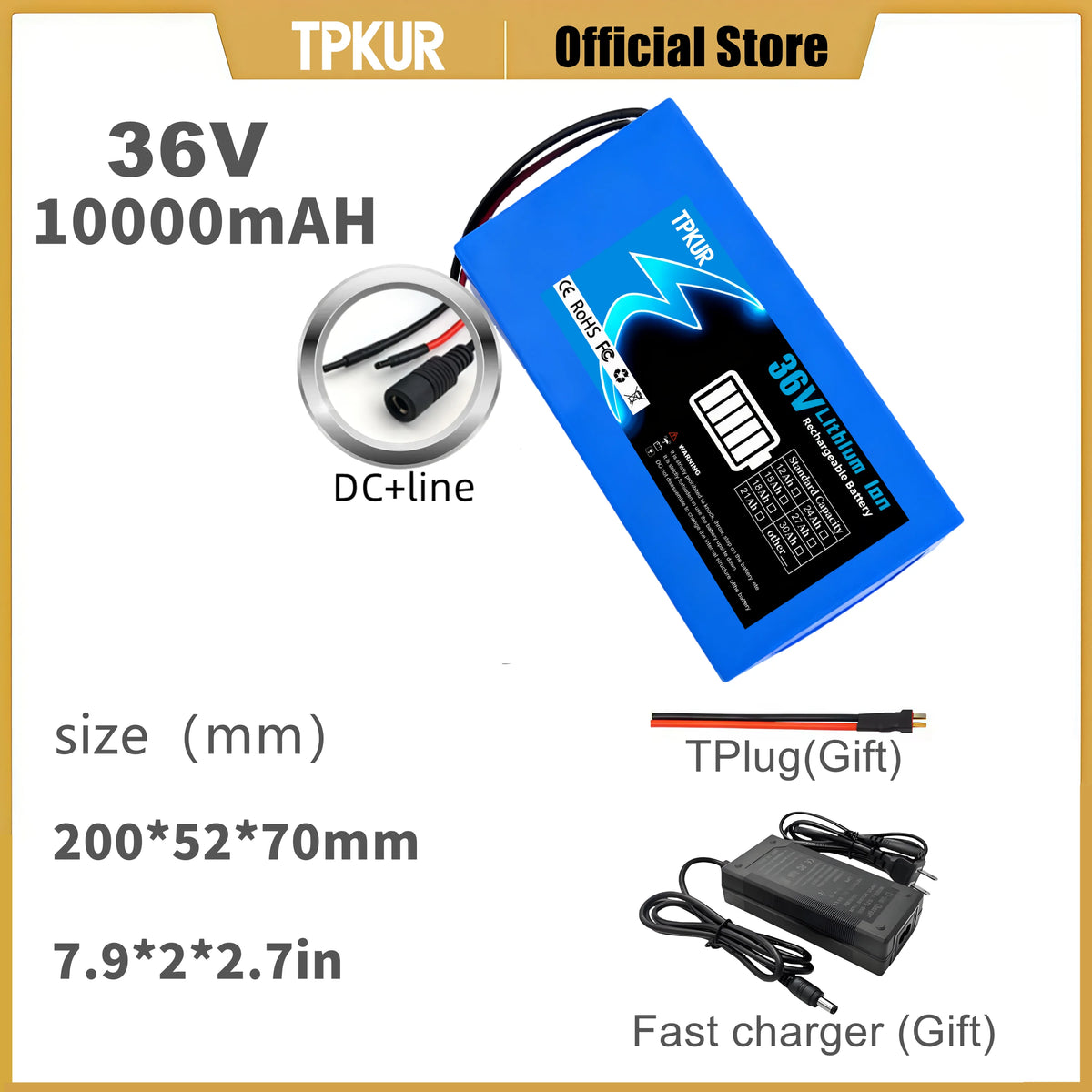 Brand New 36V 10AH 15AH 20AH Lithium Battery Pack, Suitable for 100-1500Watt Motors, with Built-in BMS for Scooters and Bicycles