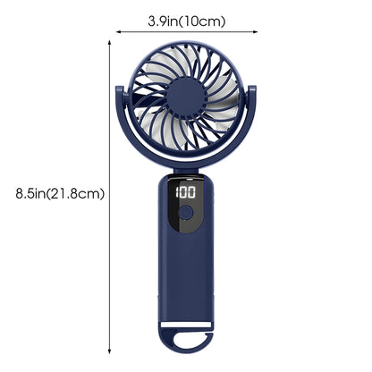 Rechargeable Travel Fan, Portable mini Handheld Fan, 5-Speed Wind Speed, LED Display, 90° Foldable Cooling Fan, Outdoor Camping