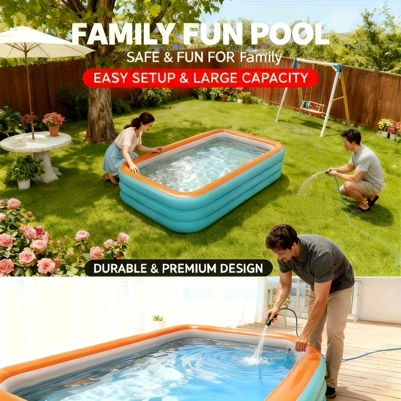 Inflatable Pool for Outdoor Water Parties Adult & Children's Swimming Pool, Rectangular Foldable Pool for Backyard Entertainment