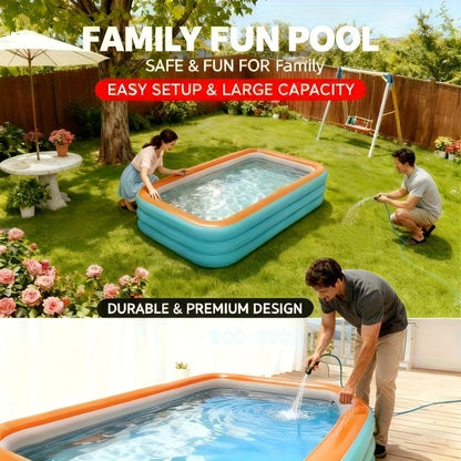 Inflatable Pool for Outdoor Water Parties Adult & Children's Swimming Pool, Rectangular Foldable Pool for Backyard Entertainment