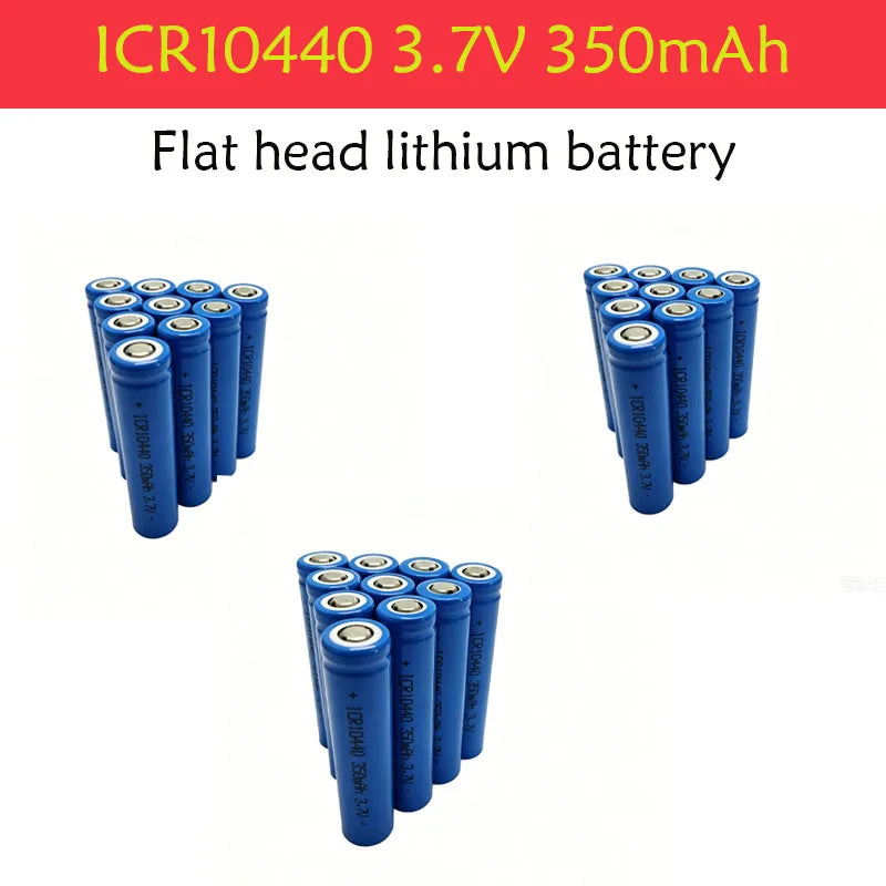 3.7V 350mAh ICR10440 Lithium Ion Battery - Button Top, Reusable & Long-Lasting for Flashlights, Headlamps， Pen Light