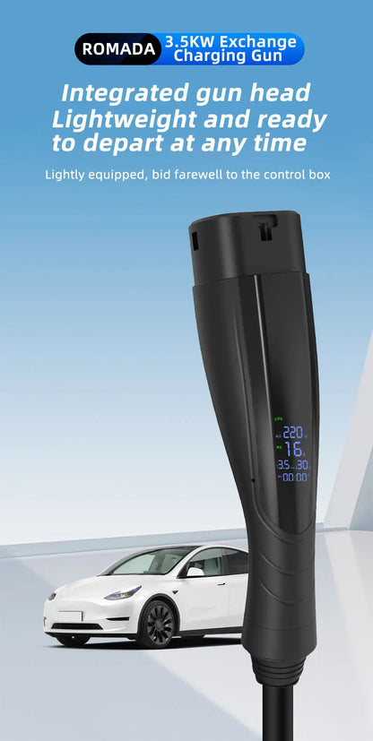 Portable EV Charger Type 2 with EU plug 16A 3.5KW Electric Vehicle Charging Station Wallbox 5M-20M Cable With Digital Display