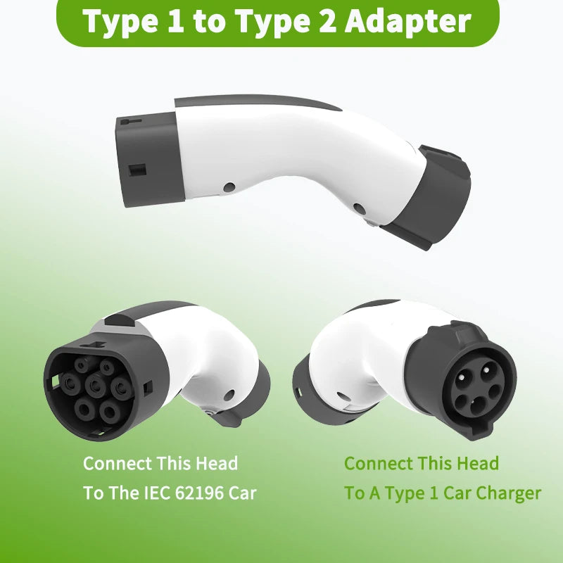 EV Charger Adapter Type 1 to Type 2 Converter 32A 7KW 250v EVSE Charging Station J1772 to Type 2 Adapter for IEC 62196-2 EV Car