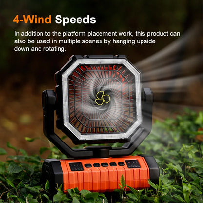 Camping Fan 10000mAh Battery Powered Fan Rechargeable with LED Light Portable Outdoor Tent Fan with Hanging Hook