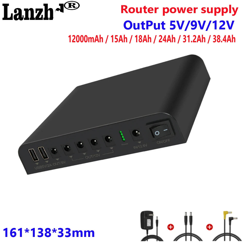 12V 9V 5V lithium battery pack 3S4P Multi-function 18650 battery For router working properly LED lights camera phone computer