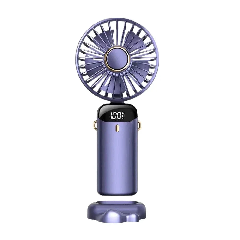5000mAh Portable Handheld Mini Fan, Foldable, Can Be Hung on the Desk or Outdoors, Can Be Charged via USB, Equipped with LED Dig
