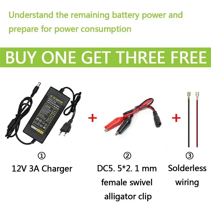 12V 30Ah lithium battery18650 Battery pack12.6V 3A charger for Energy storage batteries, lighting, electric vehicles, outdoor