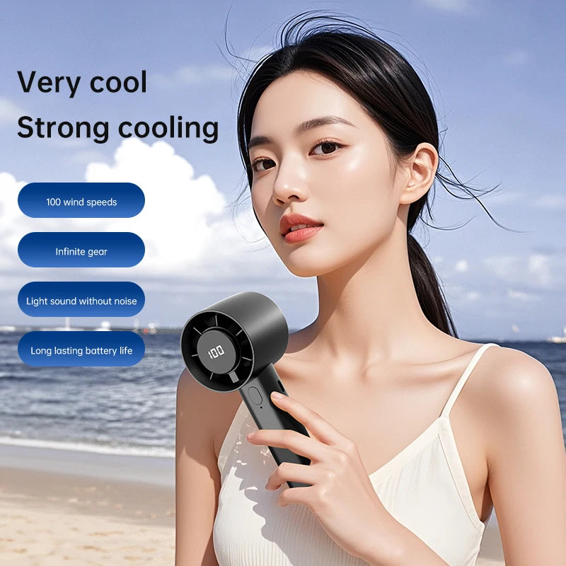 100-Speed USB Rechargeable Handheld Fan with Digital Display, Portable Mini Fan for Travel Outdoor Office Home (Strong Airflow)