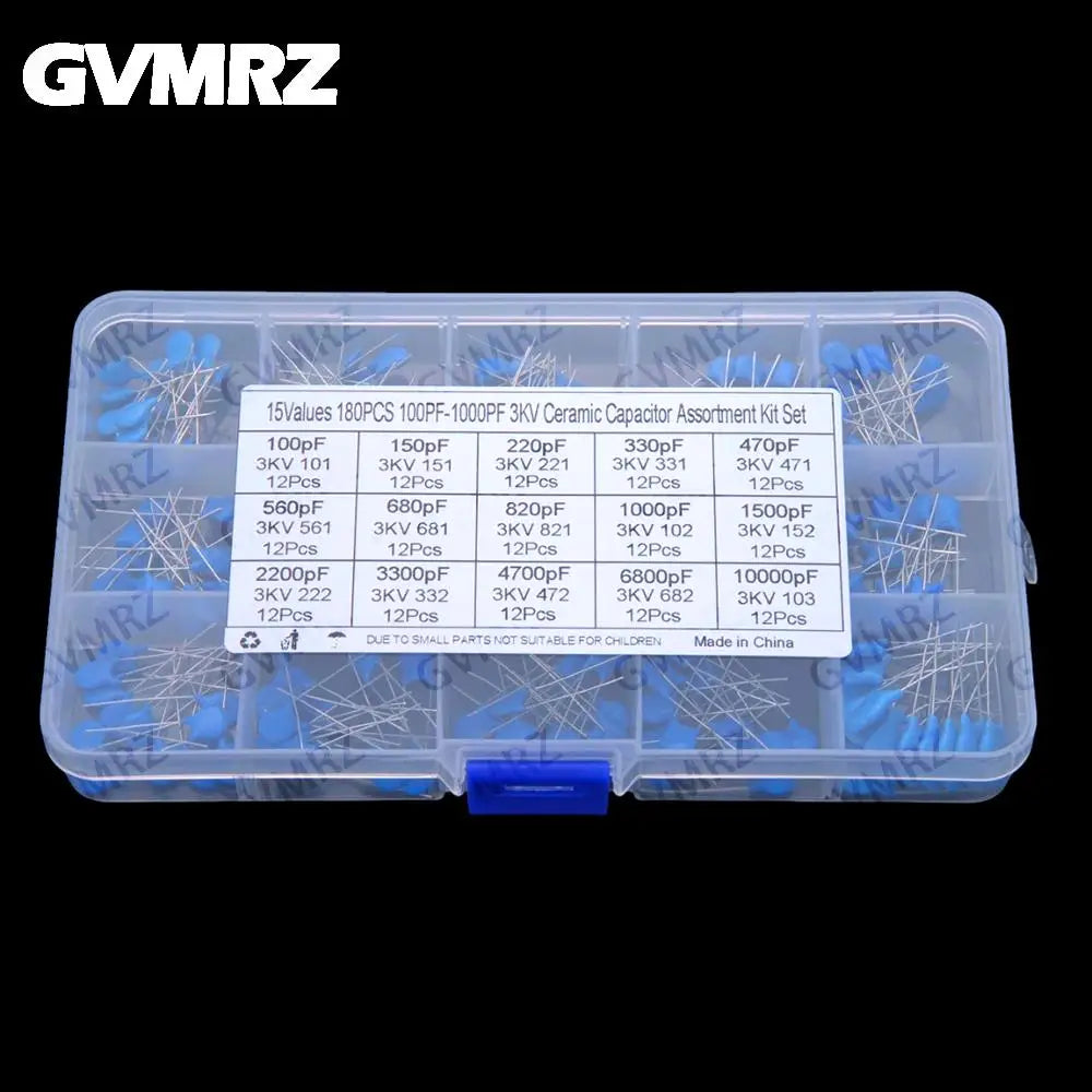 15Values 180PCS 3KV Ceramic Capacitors 100PF 10000pF High Voltage Ceramic Capacitors DIP 100PF 150PF 220PF 330PF 470PF 560PF