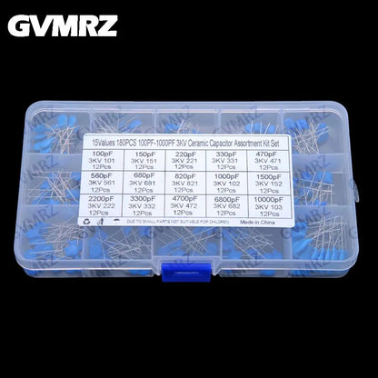 15Values 180PCS 3KV Ceramic Capacitors 100PF 10000pF High Voltage Ceramic Capacitors DIP 100PF 150PF 220PF 330PF 470PF 560PF