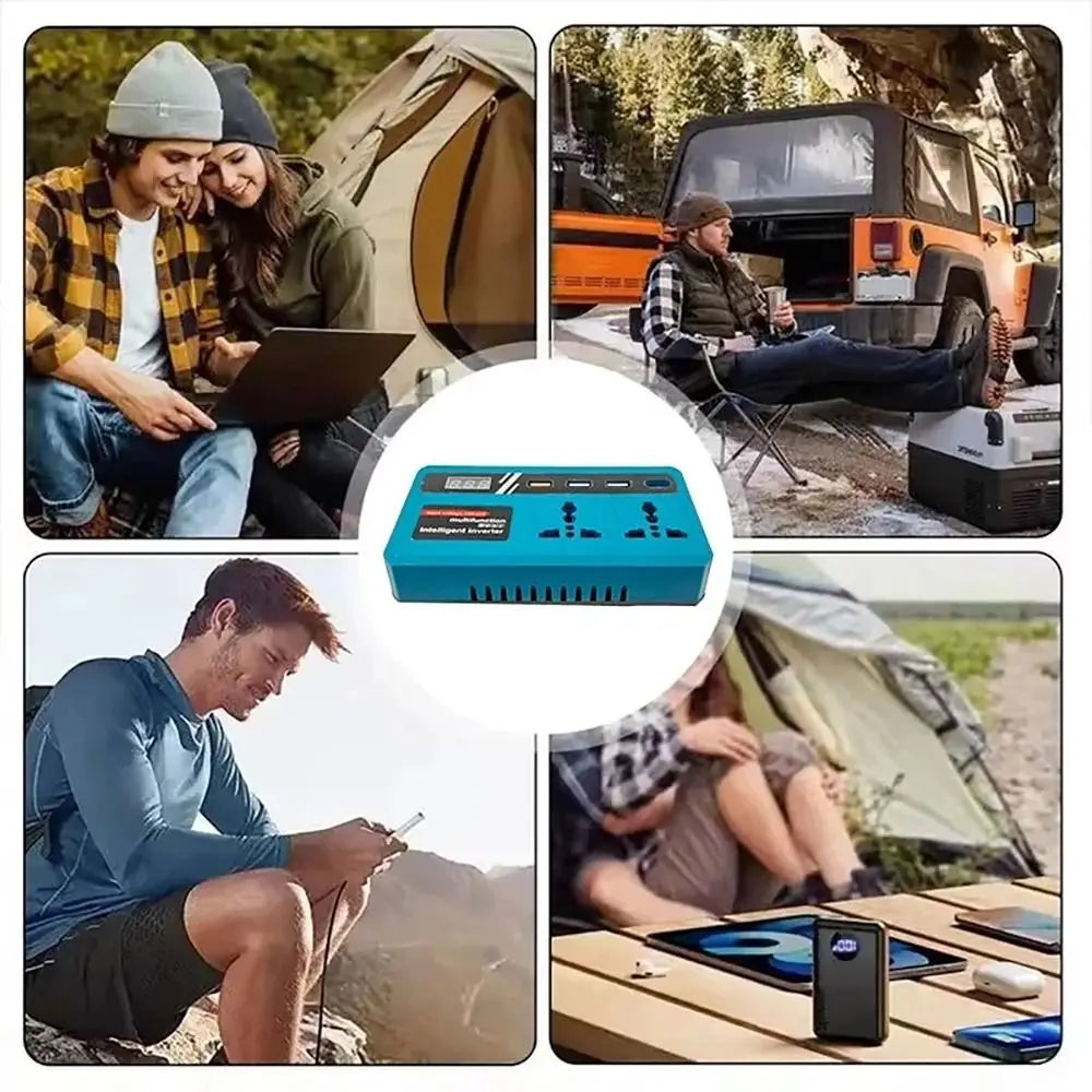 1Pcs 18v 20v To 220v Battery Inverter with 4 USB LED Multifunctional Smart Transformer Household Dual Plug