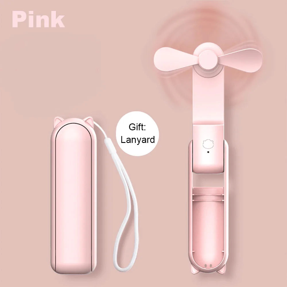 Mini Portable Handheld Fan 2000mAh USB Rechargeable Folding Small Pocket Fan with Handy Power Bank Foldable Hand Fan for Outdoor