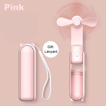Mini Portable Handheld Fan 2000mAh USB Rechargeable Folding Small Pocket Fan with Handy Power Bank Foldable Hand Fan for Outdoor