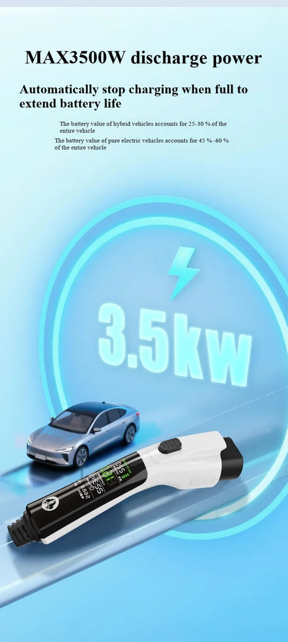 16A 3.5kW Portable EV Charging Gun, Type 2 EU Standard with UK 13A Plug, 2-in-1 Charger  V2L Discharger for Electric Vehicle