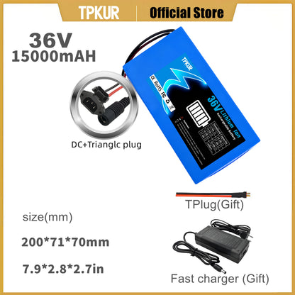 Brand New 36V 10AH 15AH 20AH Lithium Battery Pack, Suitable for 100-1500Watt Motors, with Built-in BMS for Scooters and Bicycles