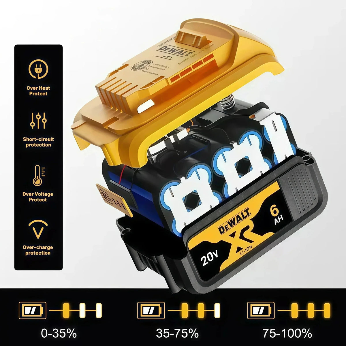 100% Original DeWalt Batteries 20V 6000mAh Li Ion Battery For DCB206 DCB205 DCB204 DCB200 DeWalt Power Tools Air Transport