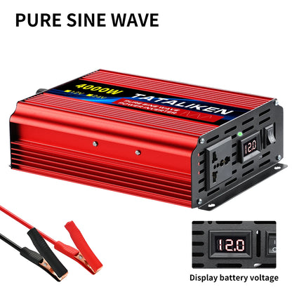 Pure Sine Wave Inverter 1000W-4000W DC 12V and 24V to AC 220V 50hz Power Inverter Charger  Adapter Universal Socket